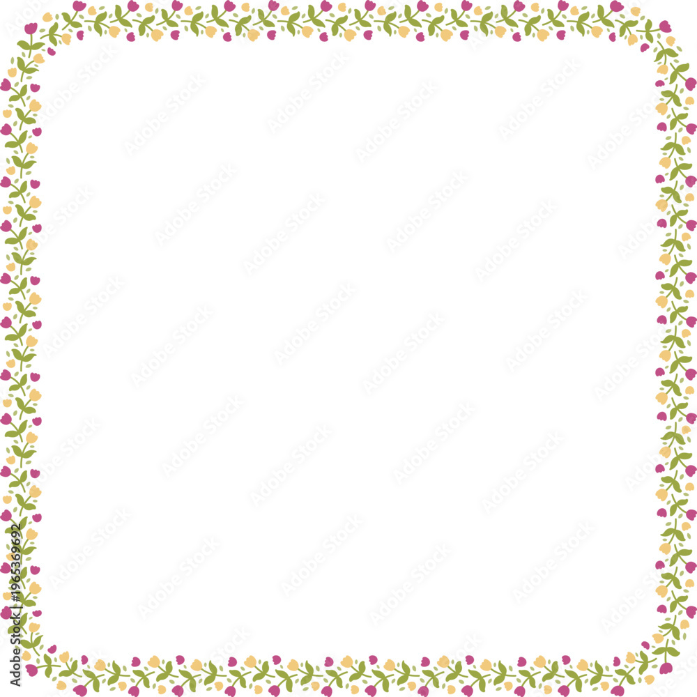 Obraz premium Ditsy tulip square frame template with small tulips, vector isolated, spring illustration.