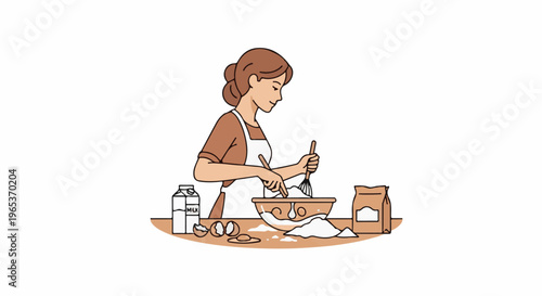 Woman baking, mixing ingredients in a bowl with eggs and flour