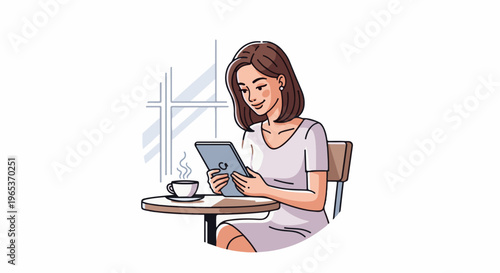 Woman enjoying coffee and tablet at cafe table