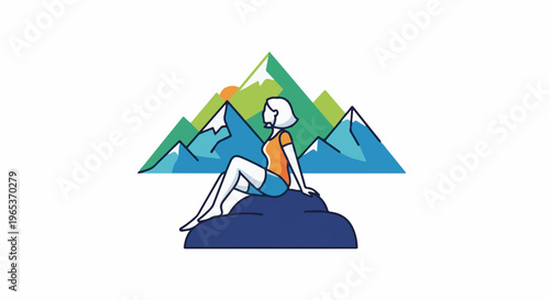 Woman enjoys a peaceful vista of mountains at sunrise