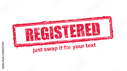 registered red rubber stamp vector with distressed ink texture and clean frame, built for packaging, shipping labels, office paperwork, certification workflows, and commercial branding use.