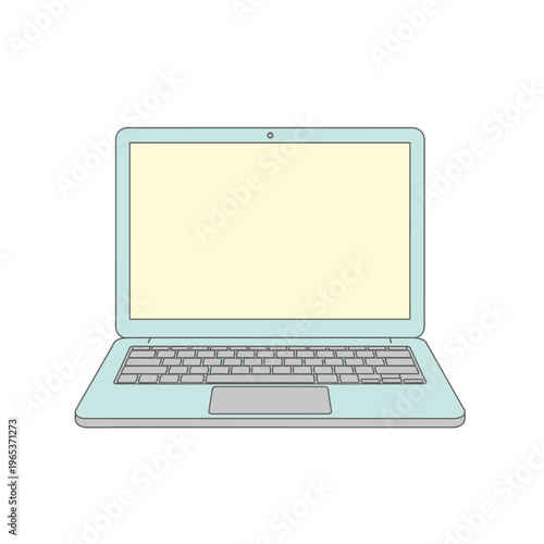 Modern Laptop Computer Open, Blank Screen, Light Blue Casing, Technology Concept