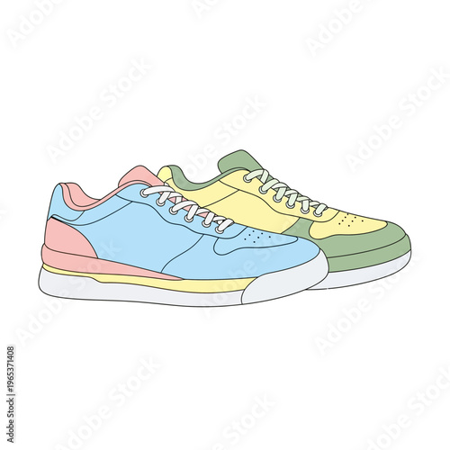 Pastel Color Sneakers - Trendy Footwear Illustration