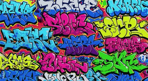 Vibrant, chaotic graffiti art with bold, colorful lettering fills the frame