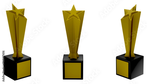 Quadro su tela Golden Trophy Set: Elegant trophy featuring star embellishments and a black base, perfect for symbolizing achievement and excellence