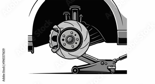 Vehicle wheel brake system and jack in monochrome style