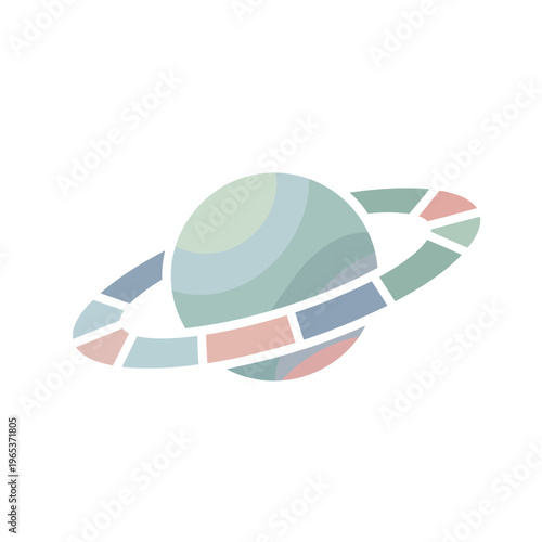 Stylized Saturn planet with colorful ring segments on white background