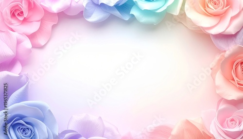 Delicate Pastel Rose Border Soft Gradient Background Romantic Floral Frame
