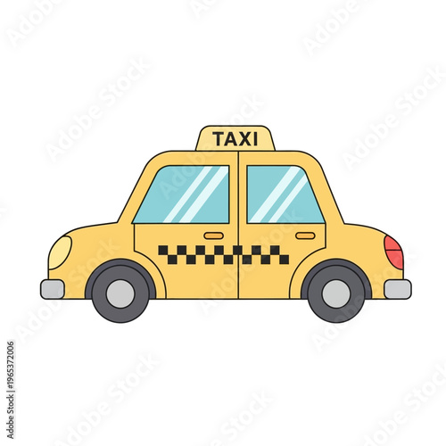 Yellow taxi car cartoon icon illustration on white background