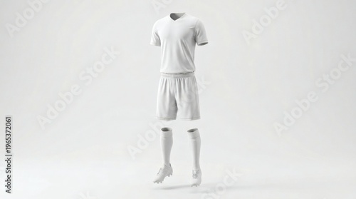 All White Soccer Uniform Mockup Floating Football Kit Shirt Shorts Socks Cleats