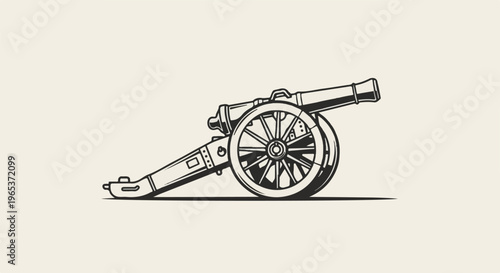 Vintage cannon illustration on a light beige background