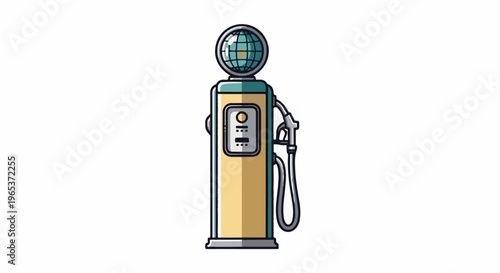 Vintage gas pump with globe top on a white background, cartoon style