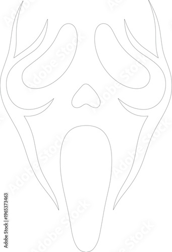 Ghostly white mask vector graphic, spooky Halloween costume element, terrifying scream face illustration, horror movie inspired design asset for seasonal projects