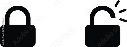 Black padlock vector icon set, secure lock and unlocked padlock symbols, digital security and privacy graphic elements for web and app design