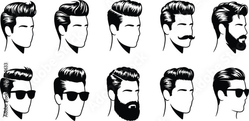 Men hairstyles and beard styles set with male head silhouettes for barbershop grooming salon fashion hair design and masculine lifestyle