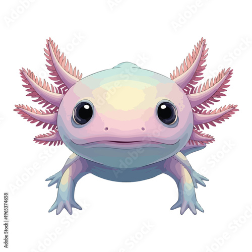 Cute axolotl vector illustration featuring a colorful aquatic amphibian with large eyes and frilly gills, perfect for educational or children's
