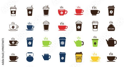 Coffee and Tea Icons: Hot Drinks, Cups, Mugs, and Teapots Collection