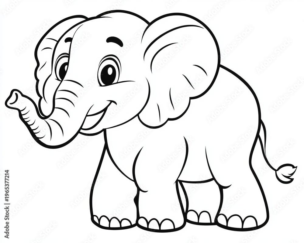 Fototapeta premium Charming Cartoon Elephant Outline for Children s Books, Cute and Friendly Character Design