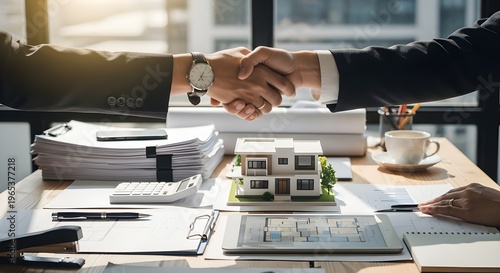 Handshake real estate deal agreement property contract success between businessman client professional broker