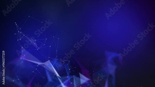 Abstract network connection visualization with geometric shapes and data points in 3d