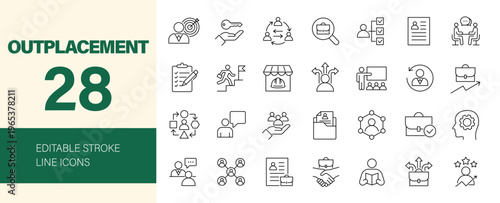 Outplacement icon set. Editable line icons. Vector illustration.