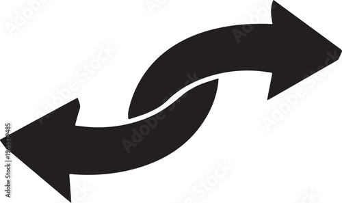 A black and white graphic of two arrows pointing in opposite directions in a curved shape