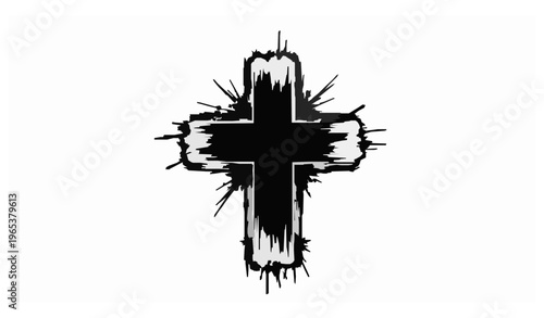 Grunge ink cross black blot brush stroke vector illustration