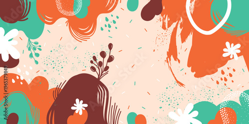 Cute doodle pattern background with abstract shapes and dots. Modern vector pattern for Banner, Flyer, Cover...	
