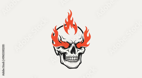 Skull with fiery eyes and flames rising from head