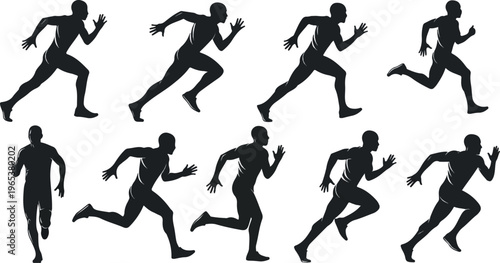 Silhouette sequence of male athletes in dynamic running poses
