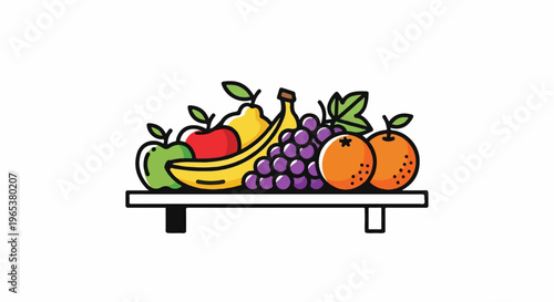 A colorful assortment of fresh fruits arranged on a white shelf
