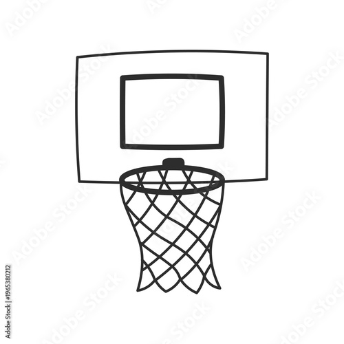 Basketball Hoop with Backboard Doodle. Classic sport game symbol in clean outline style. Hand Drawn vector illustration