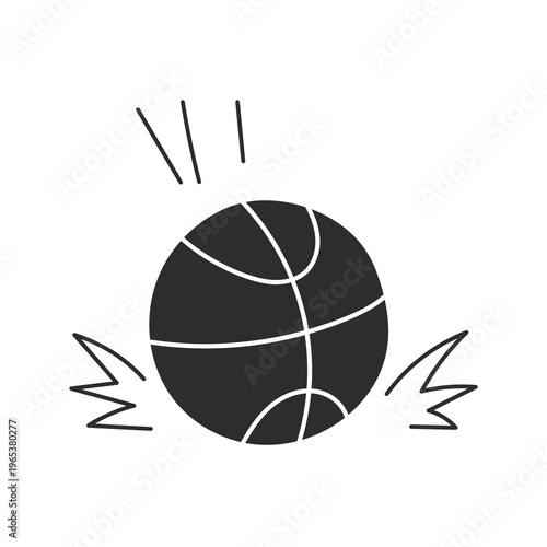 Basketball Ball Bounce Doodle Icon. Ball hitting ground with motion lines in simple sketch style for dynamic sport game visuals, Vector illustration