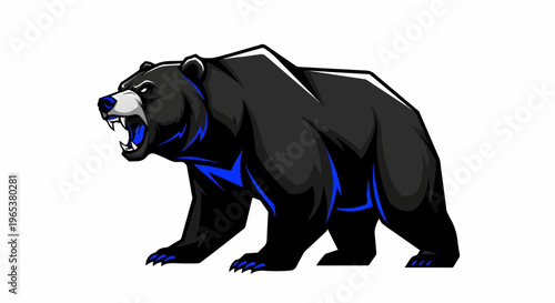 Stylized black bear with blue accents, snarling and aggressive