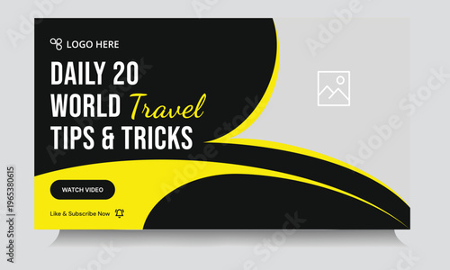 Vector illustration tour and travel tips and tricks video thumbnail banner design, journey the world ways video cover banner design, editable vector eps 10 file format