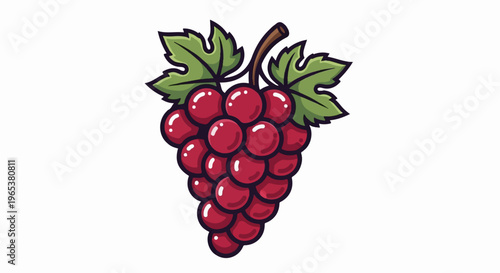 Cartoon bunch of ripe red grapes with green leaves