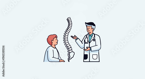 Doctor explains spine model to patient