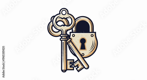 Ornate lock and keys, graphic design