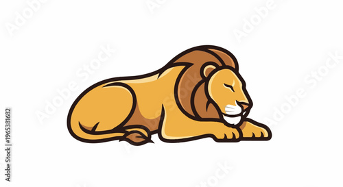 Stylized golden lion resting on a white background