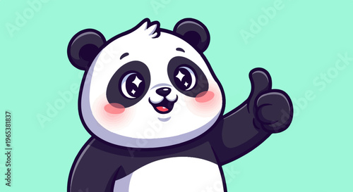 Cartoon panda giving a thumbs-up with a happy expression and sparkling eyes
