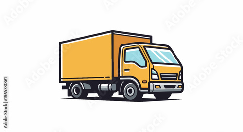 Yellow box truck with a clean, cartoonish style, isolated on white