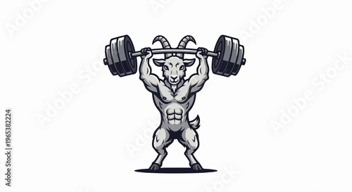 Muscular goat lifting a heavy barbell overhead