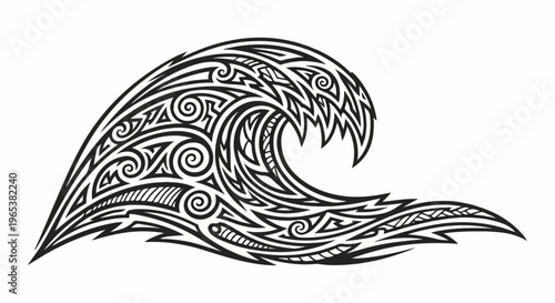 Ornate tribal wave design with intricate swirls and sharp edges