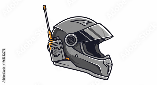A sleek gray helmet with a mirrored visor, side communication device, and antenna