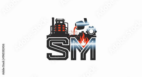 Industrial logo with molten metal pouring onto a gear