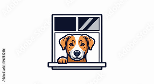 Cartoon dog looking out of a window