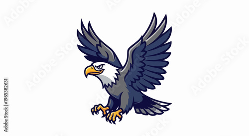 Cartoon eagle with spread wings and sharp talons, depicted in flight