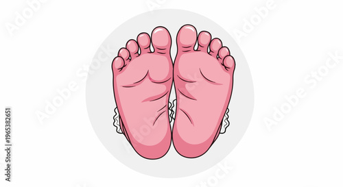 Cartoon illustration of two pink bare feet with toes and wrinkles