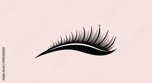 Elegant black lashes curve gracefully against a soft pink background