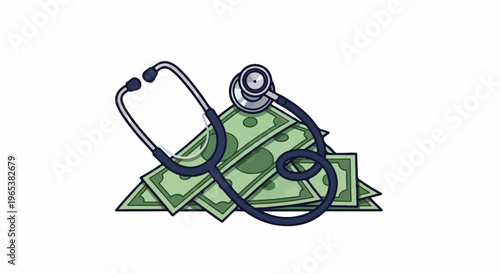 Stethoscope rests on a pile of money